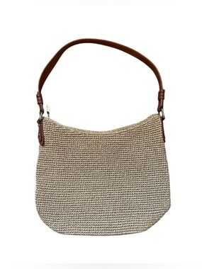 The Sak Crochet Hobo Bag - Natural Tan & Vegan Leather - Bohemian Chic Coastal